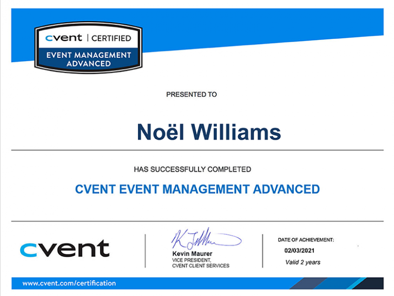 Cvent-Event-Management-Advanced-Certification-Noël-Williams