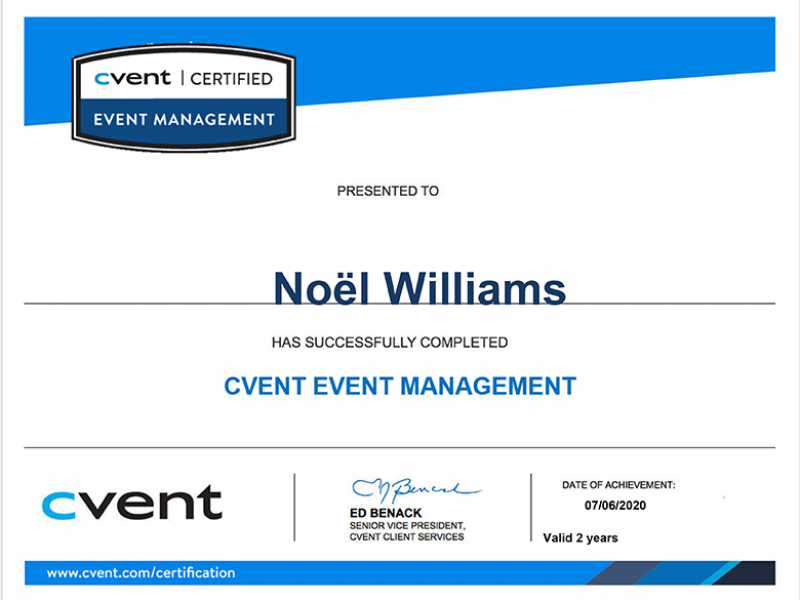 Cvent Event Management Certificate Noël Williams